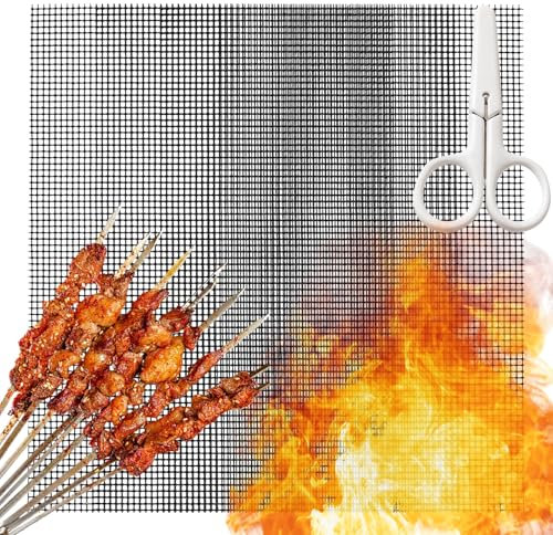 Dewocke Set di 3 Tappetino Barbecue, Tappetino per Griglia Antiaderente, Tappetino per Griglia in Rete di Teflon 40 x 33 cm, Riutilizzabile, per Barbecue a Gas, Carbone, Griglia Elettrica, Cottura