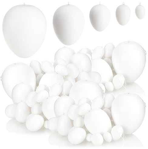 com-four® 144x weiße Deko-Ostereier aus Kunststoff - große und kleine Plastikeier zum Anmalen und Aufhängen - Kunststoffeier-Dekoration zu Ostern