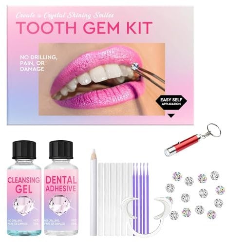 Zahnstein Schmuck, Tooth Gem Kit Strasssteine in vielen Formen und DIY Werkzeuge, perfekt für eine einzigartige Zahnverzierung