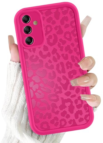 ZhuoFan Coque pour Samsung Galaxy S24 5G 6,2”, Aesthetic Léopard Motif Étui Rose Rouge Mat Housse Ultra Mince TPU Souple Silicone Case Antichoc Anti-Rayures Bumper Protection Cover, 04