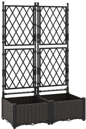 GiantexUK Garden Planter with Trellis, Raised Bed Vine Climbing Stand with Self-Watering Design & Drain Holes, Outdoor Privacy Screen Planter Box for Vegetable Flower Herb (Metal Frame, 80x40x128cm)