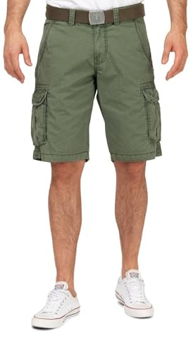 Timezone Herren Cargo Shorts mit Gürtel und Seitentaschen 24-10054-02-1420 MaguireTZ Green Minimal W40