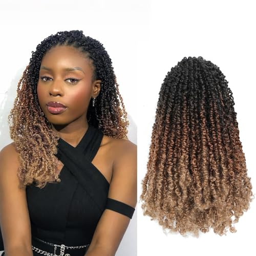Yanky Twist Crochet Hair 16 Inch 9 Packs Pre-twisted Fluffy Spring Passion Twist Braids Pre-Looped yankee Twists Crochet Hair (OT1B/30/27#, 16INCH (Pack of 9))