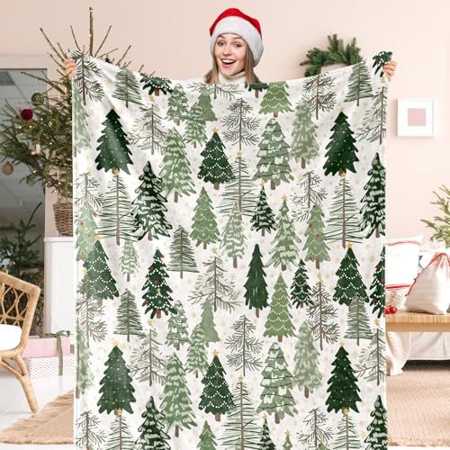 JarThenaAMCS Flauschige Weihnachtsdecke, Weihnachtsbaum-Überwurf, Decke, 152,4 x 178,8 cm, grüne Walddecke für den Winter, Urlaub, Zuhause, Stuhl, Sofa, Couch, Bett