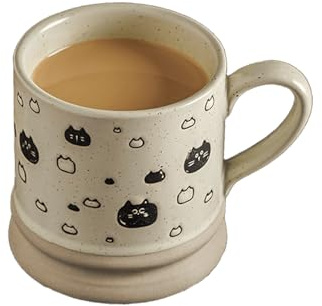 widenlise 400ml-14oz Coffee Mugs Creative Coffee Cup, Vintage Handmade Mug, Ceramic Mug Cup, Latte Cappuccino Cups, Hot Chocolate Cups Tea, Dishwasher and Microwave Friendly (Art Deco, Black Kitten)