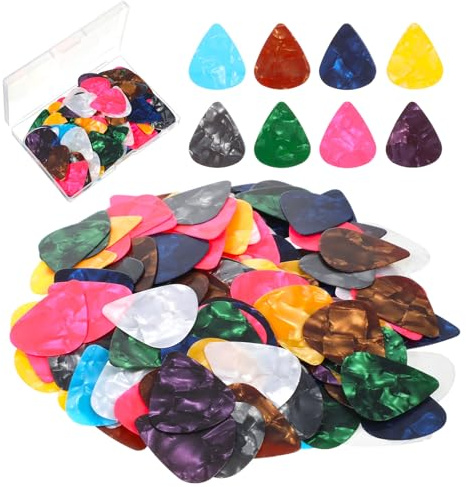 Plektrum 150 Stück, 0,46 mm Dünne Gitarren Plektren, Gemischte Farben Celluloid Gitarrenplektren für Akustikgitarren, E-Gitarren, Bass, Ukulele