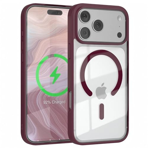 EAZY CASE Hülle für iPhone 17 Pro Max kompatibel mit Qi Charging Ultra Aufprallschutz Stoßfest und Kratzfest dünne Schutzhülle Kameraschutz Silikon Cover Clear Hybrid Handy Case Beere - Qi Charging