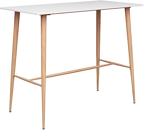 Runheo Bartisch Weiß 120x60x105 cm, Stehtisch mit MDF-Platte, robuste Metallbeine Holz-Optik, einfacher Aufbau, ideal für Küche Essbereich, eleganter Küchentisch