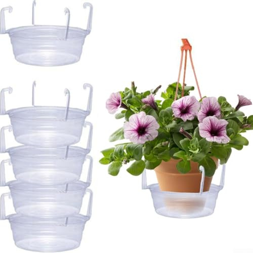 ZWEquipint 12 Pcs 8-Inch Clear Hanging Plant Drip Trays With Hooks, Shatter-Resistant Plastic Saucers For Indoor Outdoor Baskets, Efficient Water Catcher(8in)