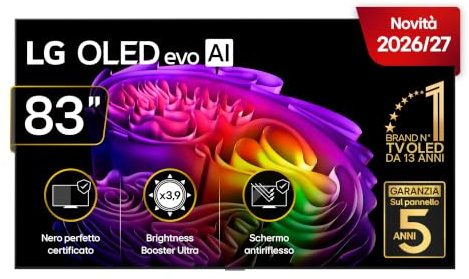 LG OLED evo AI 83 Pollici, Serie G6 2026 Smart TV 4K - OLED83G64LW | Staffa a Muro Inclusa, Hyper Radiant Color, Reflection Free Premium, Dual AI Engine, Dolby Vision & Atmos, VRR, G-Sync