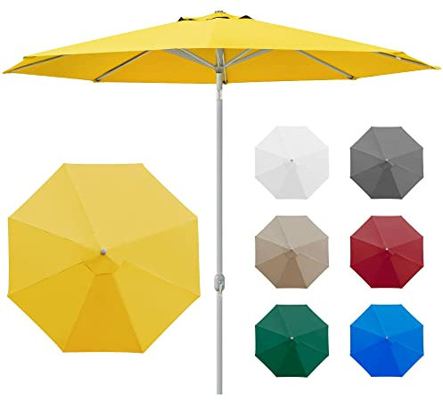 paramondo interpara Sonnenschirm aus 230 g/㎡ Polyesterfaser, Rund Ø 3,5 m, Gartenschirm Marktschirm Knickbar, für Terrasse und Balkon, mit Kurbel, Gestell Silber, Gelb, 8,5kg