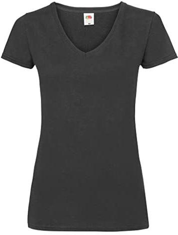 Fruit of the Loom Lady-Fit Valueweight V-Neck T-Shirt SS047 (XS, Black)