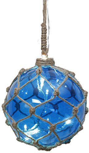 Star Trading 457-32 Noah Glaskugel mit 8 LED-Lichtern blau mit Garnnetz, ca. 12 cm Ø, Kabel transparent, ca. 3,5 m, Vierfarb-Karton