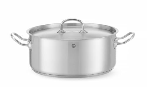 HENDI Marmite, basse, couvercle avec trous de vapeur, pot de cuisson, casserole, braisière, faitout, convient à toutes les sources de chaleur, lavable au lave-vaisselle, 7.3L, ø280x(H)120mm, inox