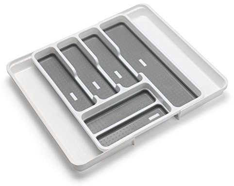 Addis Erweiterbarer Schubladen-Organizer Besteckkasten mit 6-8 Fächern, Weiß/Grau, 34-58,5 x 41,5 x 5 cm