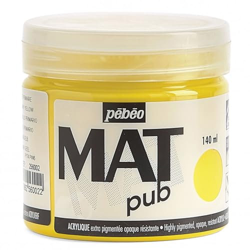 Pébéo - Mat Pub – Peinture Acrylique Extra Fine et Extra Mate - Jaune Primaire - 140ml 256002