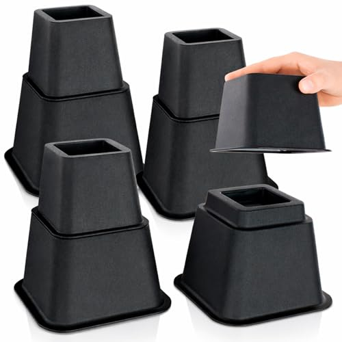 Vive Bed Risers (3 inch) Furniture Frame Lift Stilts for College Dorms Rooms - Heavy Duty Leg Extension Elevator - Stackable Platform Blocks for Couch, Chair and Bunk Bedpost (4 Pack, Black)