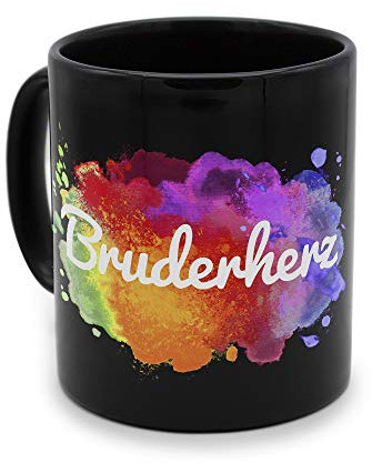 printplanet - Tasse Schwarz mit Namen Bruderherz - Motiv: Color Paint - Namenstasse, Kaffeebecher, Mug, Becher, Kaffeetasse