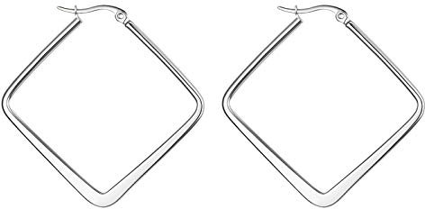 JewelryWe Schmuck Damen Ohrringe Edelstahl Poliert große Quadrat Viereck Geometrie Hoop Creolen Ohrstecker Silber 35mm