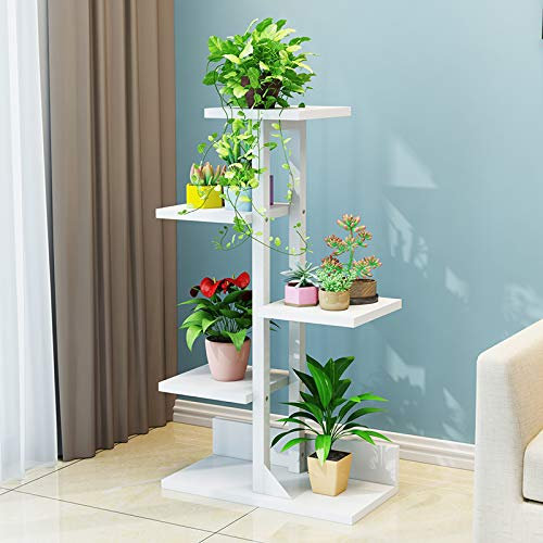 Flower Shelf Frame Iron Corner Rack Plant Stands Free Standing Wooden Display Ladder Shelves Garden Rack Indoor And Outdoor Decor,White-5Tier