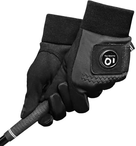 FINGER TEN Gants De Golf Hiver Hommes Chaud avec Marqueur De Balle Valeur De Paire, Gant Durable Confortable par Temps Froid Coupe-Vent Impermeable Noir Taille S M ML L XL (1 Pair-XL)