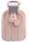 Olivia Rocco Plain Faux Fur Hot Water Bottle with Pom Poms Thermotherapy Hotwater Plush Fleece Bottles Winter Gift, Blush Pink