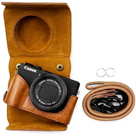 kinokoo Étui pour appareil photo Canon PowerShot G7X Mark III, étui de protection en cuir PU pour Canon G7XIII G7XII avec bandoulière (marron)