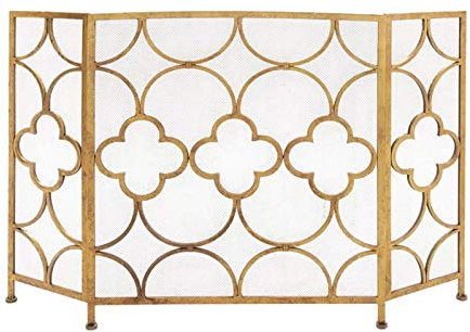 Funkenschutzgitter 3-Panel-Kamin-Bildschirm Vintage Gold-Ton Freistehende Metallfeuerschutz, Kamin Feuer Bildschirm for Den Kamin und Ofen -52 × 35.4in