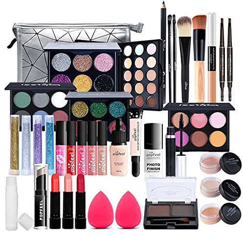 FantasyDay Set di Trucchi per Occhi, Viso e Labbra con Rossetti, Lucidalabbra, Correttore, Polvere Pressata, Palette Ombretti, Mascara - 33 Pezzi