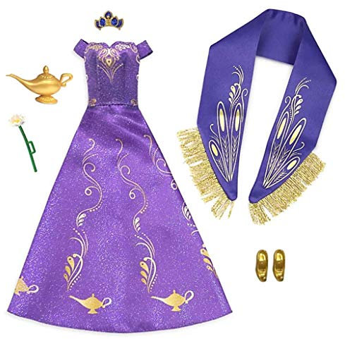 Dis ney Store Prinzessinnen-Jasmin-Zubehör-Set, Aladdin, 6-teiliges Set, bestehend aus: Kleid, Zauberlampe, Blume, Weste, Tiara und Schuhe