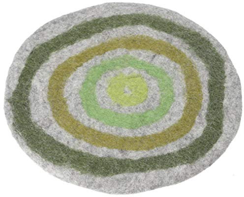 GURU SHOP Filz Stuhlauflage, Boho Sitzkissen, Handgefertigts Rundes Stuhlkissen - Grau/grün, Wolle, 1x35x35 cm