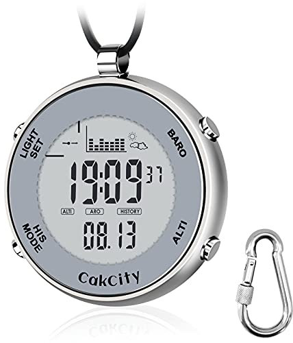 CakCity Mens Digital Pocket Watch with Chain Waterproof Military SportsTactical Fishing Clip on Watches with Weather Altimeter Barometer Thermometer Stopwatch