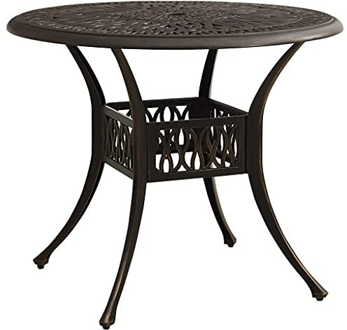KTHLBRH (Blitzlie ferung) Esstisch aus Aluminiumguss Im Freien Retro-Bistrotisch Runder Esstisch mit Regenschirmloch für Terrasse oder Garten, Gartentisch Bronzen 90x90x74 cm Aluminiumguss