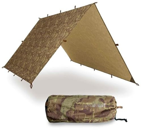 AquaQuest Safari wasserdichte Camping-Plane - Leichter Sonnenschutz oder Regenschutz - Wandern, Rucksackreisen & Hängematte, 3 x 2 m Wahre Gelände-Tarnung