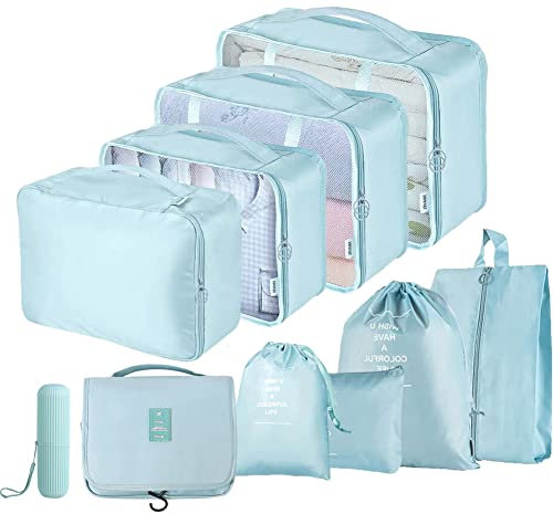 Packing Cubes for Suitcase, Toifucos 10pcs/Set Travel Packing Cubes Travel Luggage Packing Organizers Waterproof Travel Compression Suitcase Bag Travel Essential Bag (Blue), S