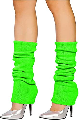 The Fancy Dress Angies Fashion Luxurious Ladies 80's Dance Plain Ribbed Leg Warmers Neon Leg warmers in Hot Pink 12 Colours (Green)