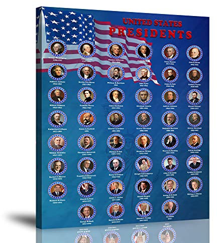 HLLNWB USA Präsidenten Portrait Poster Schule Klassenzimmer Wanddekoration Lernen Geschichte Flagge Poster (Rahmen 30,5 x 40,6 cm)