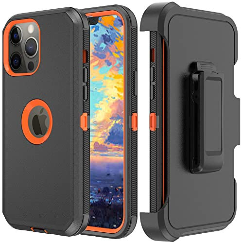 TASHHAR Phone Case for iPhone 13 Pro Max Phone, Heavy Duty Hard Shockproof Armor Protector Case Cover with Belt Clip Holster for Apple iPhone 13 Pro Max 5G 2021 Phone Case (Black+Orange)