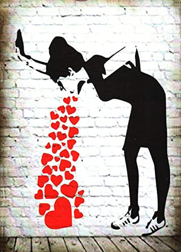 KUSTOM ART Magnet Serie Banksy Damen Vomita Herzen Vintage-Stil Kollektion Druck auf Holz 10 x 6 cm