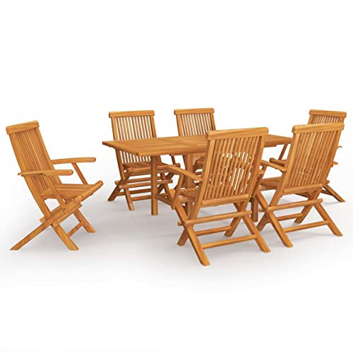 Yolola Gartenmöbel Set Holz Klappbar Gartentisch Set mit 6 Stühlen Garten Sitzgruppe 6 Personen,Klappstuhl Sitzgarnitur Gartengarnitur Mit esstisch ausziehbar Massivholz-7-tlg-typ 6-