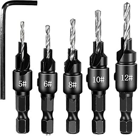 DSHGDJF 5X Bohrer-Senker-Holzbohrer-Set Akku-Stufenbohrer for die Metall-Holzbearbeitung (Color : Silver)