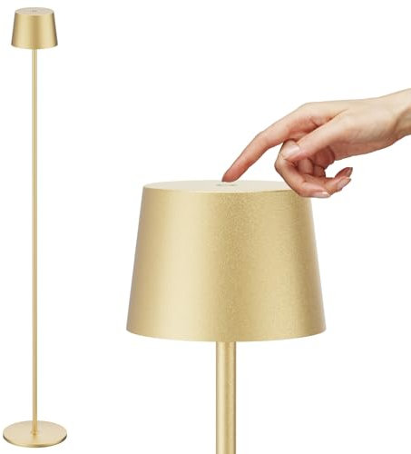 K-Bright Oro Lámparas de Pie Dimmer, 4W Lampara LED de Pie,Lámpara de pie recargable con pilas,Lámpara de pie de lectura con control táctil para iluminación interior exterior(Dorado)