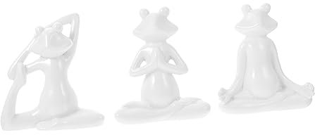 Warmhm 3st Yoga-Frosch-verzierung Gartenhandschuhe Für Kleinkinder Froschstatuen Wohnkultur Frösche Yoga Statuen Froschfiguren Und Statuen Kinder Gärtnern Weiß Keramik Fee Büro Marionette