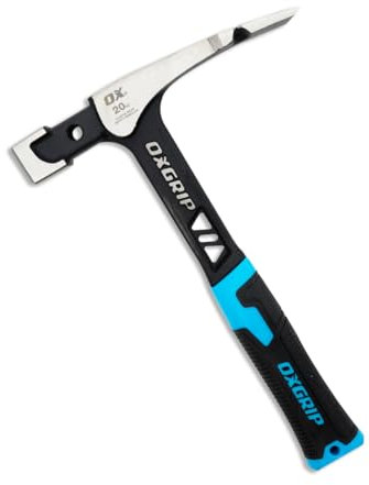 OX Pro 20-Ounce Ultrastrike Brick Hammer Robust Striking Power, Vibration Dampening Bridged Neck, Ultimate Durability with One Piece Steel Handle, Ergonomic Non-Slip Grip, and Enhanced Safety Features