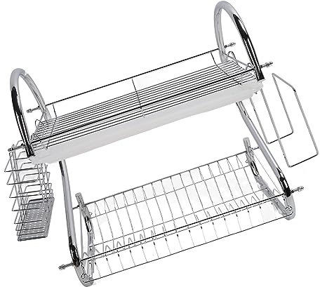 HEEPDD Organizador de Placa de Doble Piso, Escurridor de Platos de Dos Pisos, Cuenco y Plato, Estante de Secado de Platos de 2 Niveles (Estilo de Tabla de Cortar)