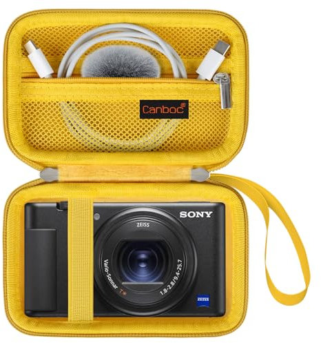 Canboc Carrying Case for Sony ZV-1/ ZV-1F/ ZV-1 II Digital Camera for Content Creators, Sony ZV1 Vlogging Camera Bag, Zipper Mesh Pocket fits USB Cable, Batteries, Yellow
