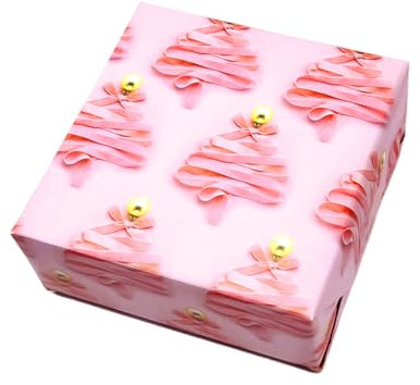 arkamii, Geschenkpapier, Format 86 x 64 cm, Weihnachtsmotiv, 3 Bögen, Großformat, rosa Schleife (ND5)