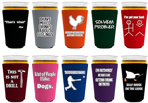 Funny Joke Pint Glass Coolie Designs 10 Pack