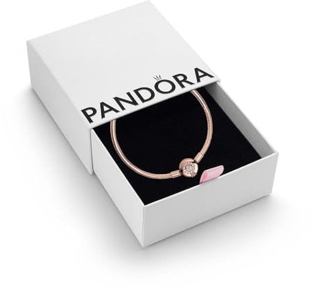 PANDORA Moments Women's 14k Rose Gold-Plated Sparkling Crown O Snake Chain Bracelet, Size 20, With Gift Box