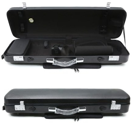 WUQIMUSC Custodia per violino 4/4 Full size ad alta resistenza in fibra di carbonio guscio rigido manici durevoli stoccaggio interno con cinghie zaino borsa spartiti (nero, serratura a combinazione)